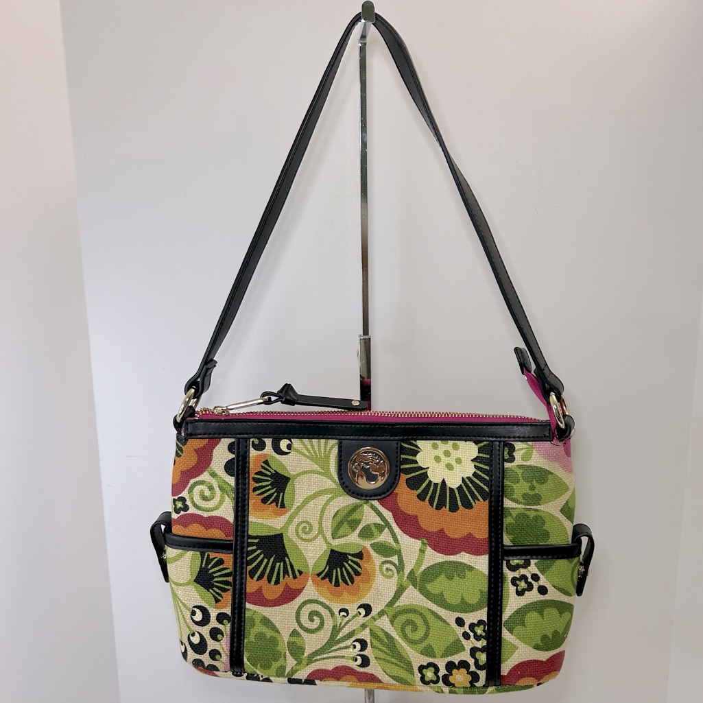 Spartina 449 Floral Brown Leather Trim Shoulder Bag